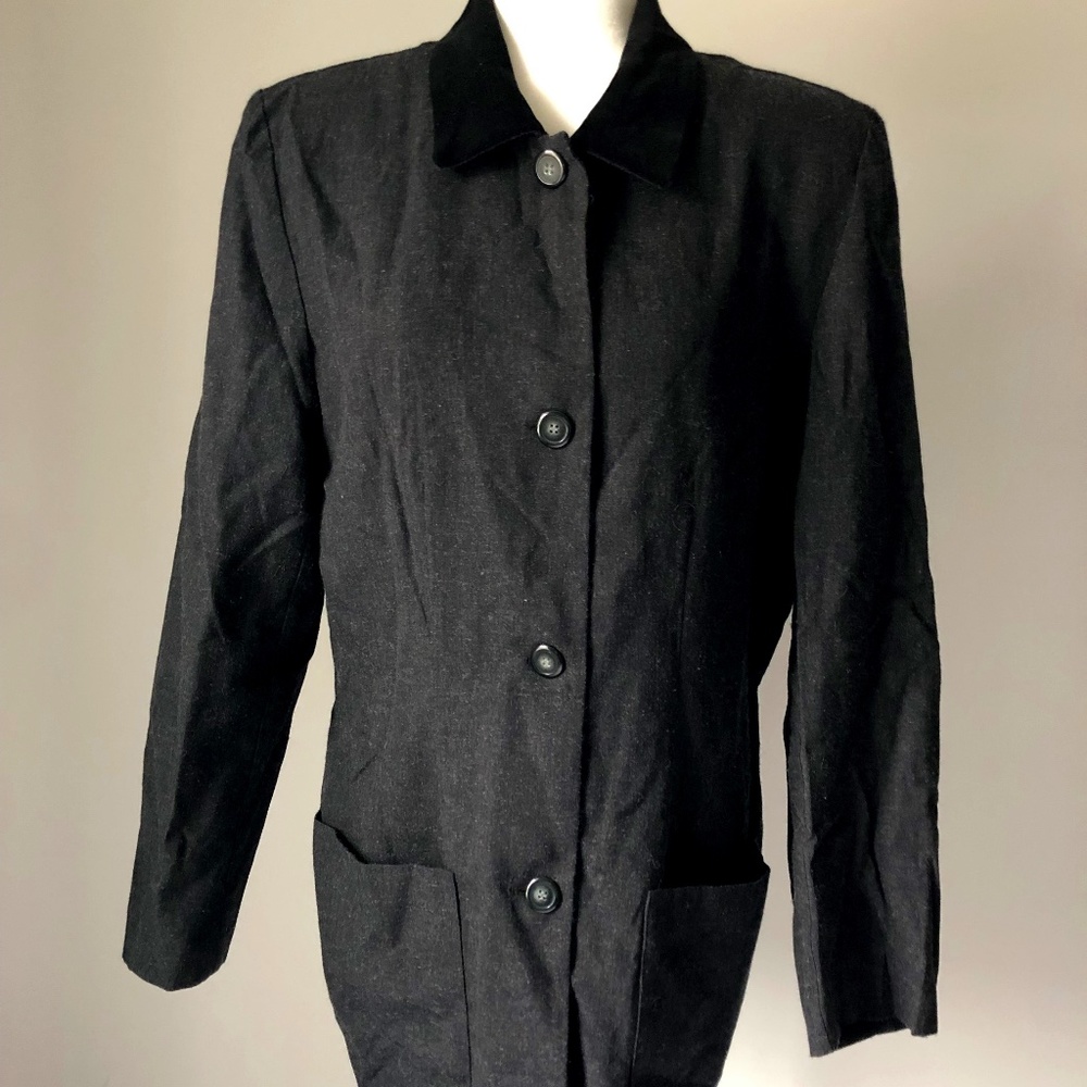 Charcoal Grey Long Blazer/Jacket with Black Velvet Collar - 10